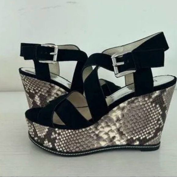 Michael Kors Celia Black Suede Wedges Sandals - Picture 1 of 9